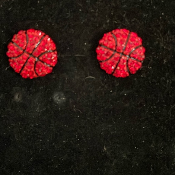 0.5” round red druzy filled basketball stud earrings - Picture 1 of 16